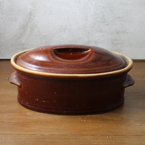 Vintage French Terrine with Lid | Oval lidded terrine -Rustic Glazed Terracotta | 1950s Stoneware Caserole Dish