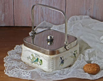 Caja de cerámica antigua: lonchera alemana antigua de metal y piedra de hierro