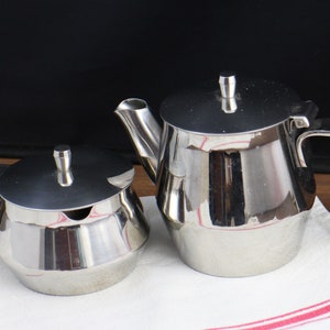 Retro Vintage Stainless Steel tea serving set - Teapot and sugar bowl - Individual