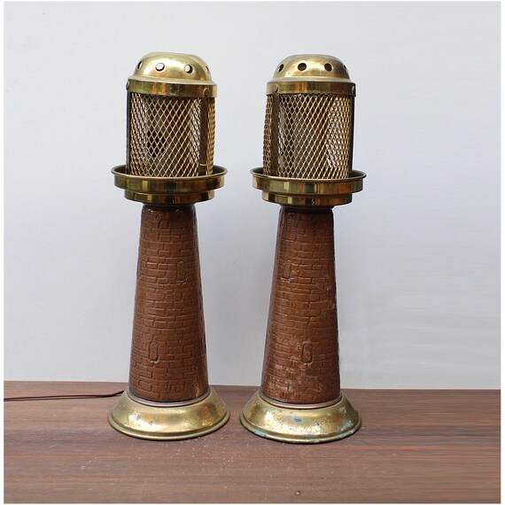 2 Vintage Lamps Lighthouse Shape Table Lamp