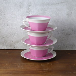 Set of 3 French tea cups Limoges - Pink Limoges tea cups - Midcentury cups
