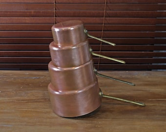 Juego de 4 cacerolas francesas vintage de cobre - Ollas de cobre