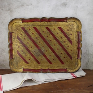 Vintage Florentine Tray - Italian Florentine Tray - Gold, red tray - Boho tray