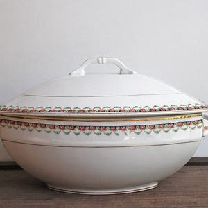 Soupière vintage en pierre de fer antique - Bol avec couvercle - Faïence et pierre de fer - 1920 - Soupière Art déco nouveau