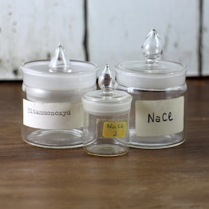 3 Vintage Apothecary Glas Jars - vintage Little Pharmacy Bottles - Vintage Apothecary bottles