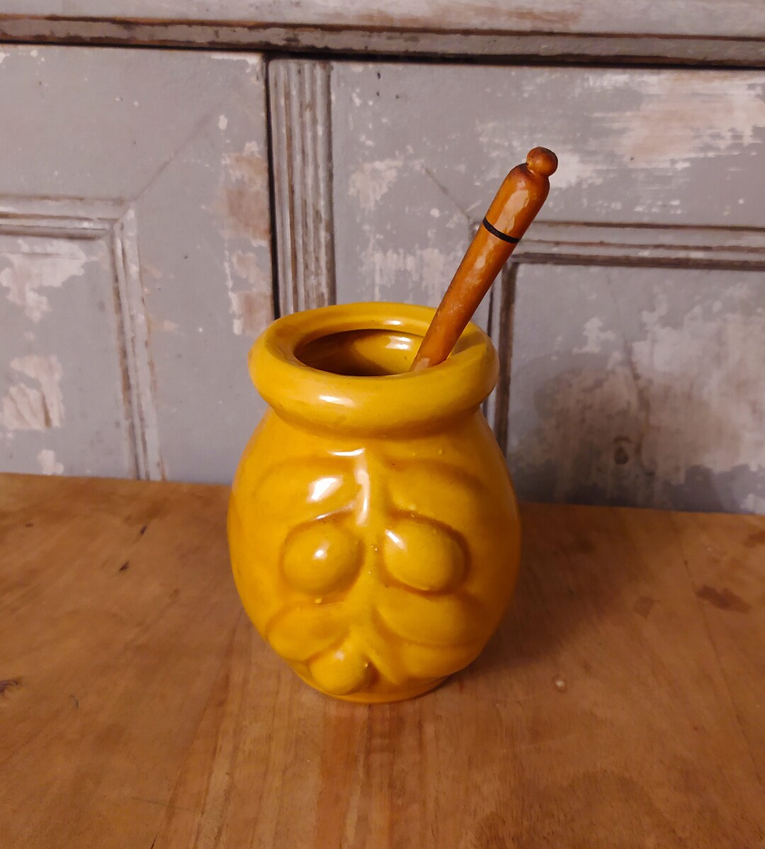 Vintage French Olives Jar With Ladle Provencal Olives Ceramic Jar