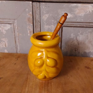 Vintage French Olives Jar with ladle - Provencal Olives Ceramic Jar - Glazed Ceramic Olive Pot - Aegina Vallauris made in France