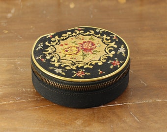 Vintage Petite Point purse, jewelry case,  jewellery box -  Mid Century Tapestry Box - Floral Petit Point Box