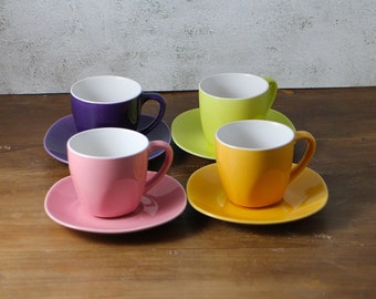 Vintage Multicolor French Coffee Cup Set - 4 Cups & 6 Saucers
