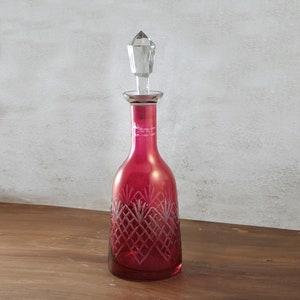 Antique Red Decanter - Vintage French Wine Bottle - Red Carafe