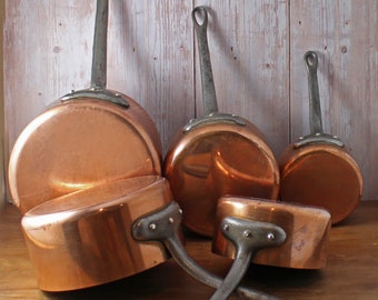Set of 5 Vintage French Copper Saucepans - Copper pots