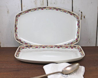 Vintage Ironstone Platters: Floral Pattern, Shabby Chic French Decor (Set of 2)