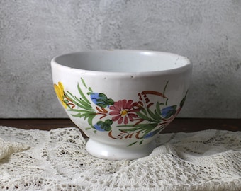 Tazón de café con leche vintage: decoración floral pintada a mano, decoración de cocina