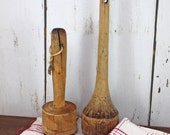 2 Vintage French Muddler Masher - Set of 2 Antique Wooden Muddler Primitive Pestle masher - Ancien pilon en bois