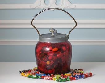 Vintage Glas Bonbonglas mit Deckel - Bonbonniere Sweets Pot