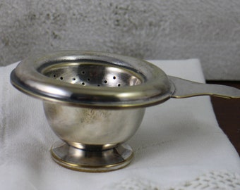 passoire à thé vintage - Passoire plaquée argent avec bol - Accessoire de brassage de thé