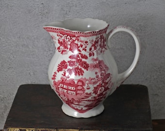 Jarra vintage de loza roja transferible: Johnson Brothers Empire Ironstone, Inglaterra, mediados de siglo