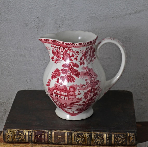Pitcher Johnson Bros Ironstone Vintage Red Transferware Pitcher