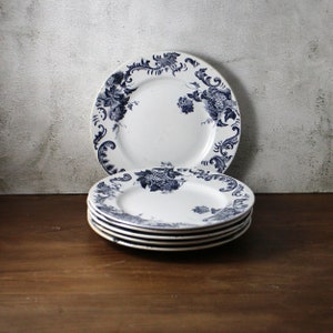 Set of 6 Vintage French plates 6 ironstone plates black transferware - Antique French Plates St Amand Hamage Nord - Boule de Neige