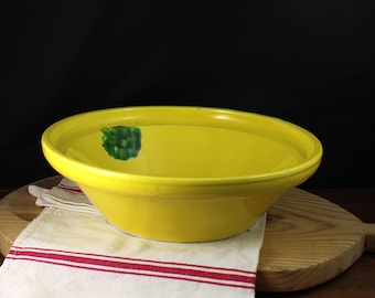 Vintage Glazed Terracotta Bowl: Yellow Ceramic Mixing Bowl