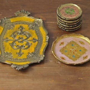 Vintage Florentine Gilt Wooden Trays and Coasters