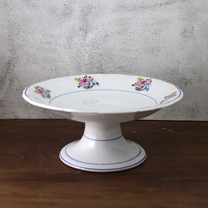 Antique Ironstone Compote Dish: Early 20th Century Spanish Floral Cake Stand