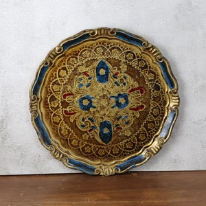 Vintage Florentine Tray - Italian Florentine Tray - Gold and Blue tray - Boho tray