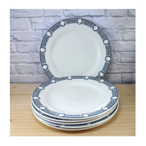 Set of 6 Vintage French plates, 6 ironstone plates blue transferware - Antique French Plates