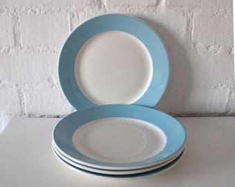 Vintage Blaue Transferware Teller - Set mit 4 Keramik Speisetellern
