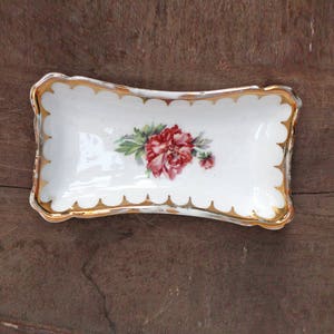 Vintage Ceramic Trinket Dish: Shabby Chic Floral Vanity Tray