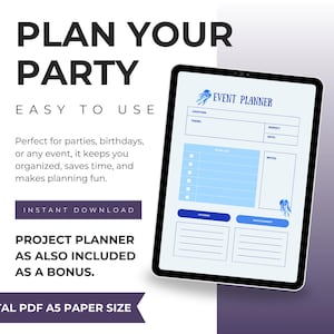 Digital Party Planner for iPad | Event Planner Printable PDF | Simple Event Organizer | Milestones Birthday Planner | Bachelorette Party