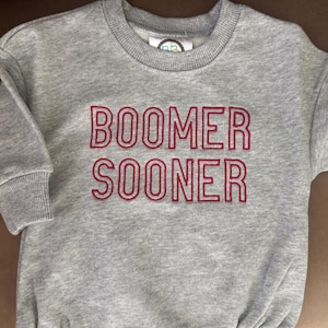 Oklahoma Sooners, boomer sooner bubble romper/sweatshirt