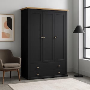 Wooden Armoire Closet | 70" Tall Wardrobe with 3 Doors & 2 Drawers