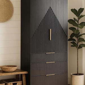 Modern Black Wood Wardrobe Armoire: Bedroom Closet with 3 Drawers