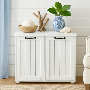 White Tilt-Out Trash & Laundry Cabinet: MDF, Double Compartment