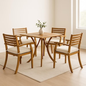 Hermosa Dining Set | 5-Piece Wooden Table with 4 Cushioned Chairs | Kitchen & Dining Room Furniture