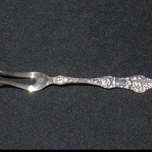 Vintage Mid-Century TH Marthinsen Wild Rose Pattern Lemon Fork 4 Inch Norway EPNS 40 Silverplate Pickle Olive Appetizer Charcuterie Fork