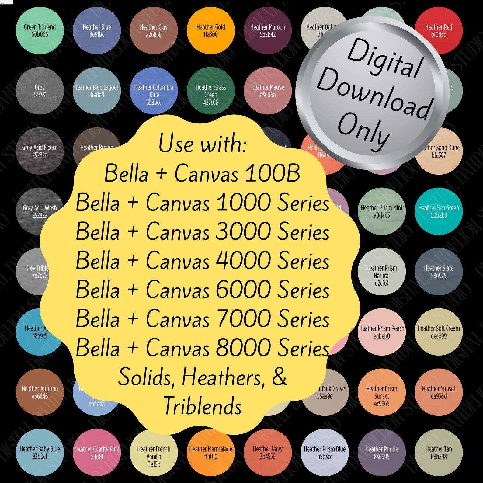 Hex Code Color Chart for Bella +canvas Shirts, Tanks and Sweatshirts - Etsy