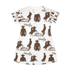 Howdy Cowboy T-Shirt Dress, Western Fashion, Country Style Dress, Casual Summer Outfit, Rodeo Apparel, Unique Graphic Dress