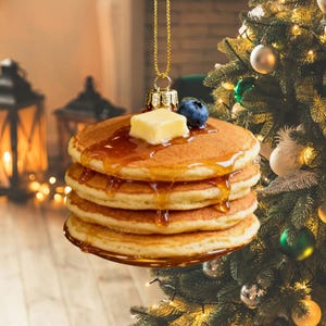 Custom Stack of Pancakes Christmas Ornament, 2D Flat Syrup & Butter Foodie Decoration, Cute Brunch Lover Gift, Breakfast-Themed Holiday Tree
