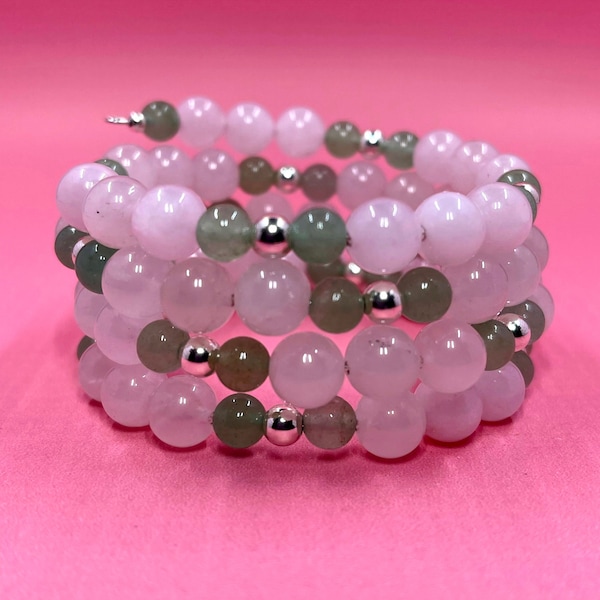 Rose Quartz & Adventurine Memory Wire Bracelet