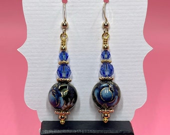 Tensha Blue Rose Earrings With Sapphire Swarovski Crystals, Gift for Her