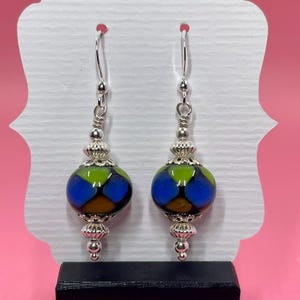 Blue Green & Brown Lampwork Earrings