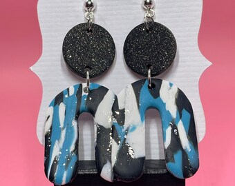 Black Turquoise & White Marble Clay Earrings