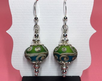 Greenish Blue Lampwork Earrings