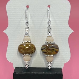 Brown & Tan Lampwork Earrings With Chinese Crystals