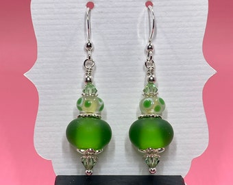 Green Lampwork Earrings, Lampwork Jewelry, Gift for Her