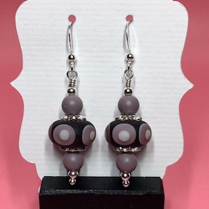 Purple Lampwork Earrings With Matte Purple Beads