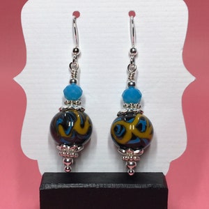 Turquoise and Earth Tone Lampwork Earrings With Turquoise Chinese Crystals