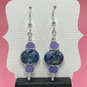 Blue and Purple Lampwork Earrings With Purple Agate Beads